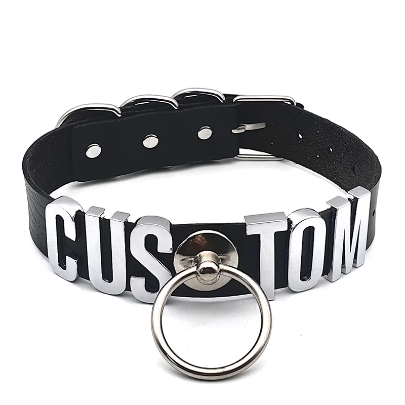 NONE Sexy Punk Großer Ring Anhänger Personalisierte Buchstaben Halsbänder Halsband Halskette DIY Personalisierte Schnalle Hoop Chocker Schmuck Cosplay 3