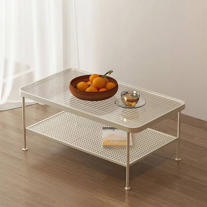 Wabi-sabi style, Changhong glass, Japanese simple sofa, side table, living room, home creativity, light luxury, cream style