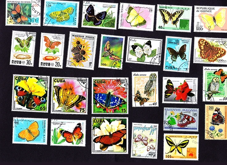 New 50Pcs/Lot Butterfly All Different From Many Countries NO Repeat  Postage Stamps for Collecting