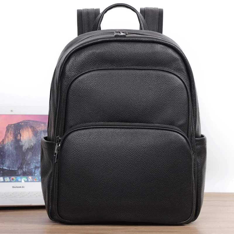 100% Cow Genuine Leather Men Backpacks Fashion Real Natural Leather Student Schoolbag Backpack Boy Large Computer Laptop Bag