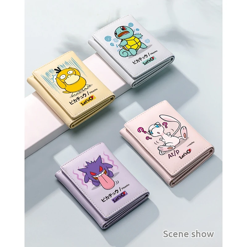 New Mini Student Wallet Pokemon Pikachu Gengar Psyduck Compact Wallet Card Pack Cartoon Cute Children Gift Anime Peripherals - view 3