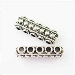 12Pcs Antiqued Silver Color 5-5Holes Spacer Beads Bars Charms Connectors 8.5x23mm