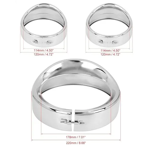 Imagen 2 del producto Visera para faro de motocicleta de 7 pulgadas, anillo embellecedor de lámpara de paso de 4,5 pulgadas, cromado, negro, para Harley Touring Road King Electra Glide Softail