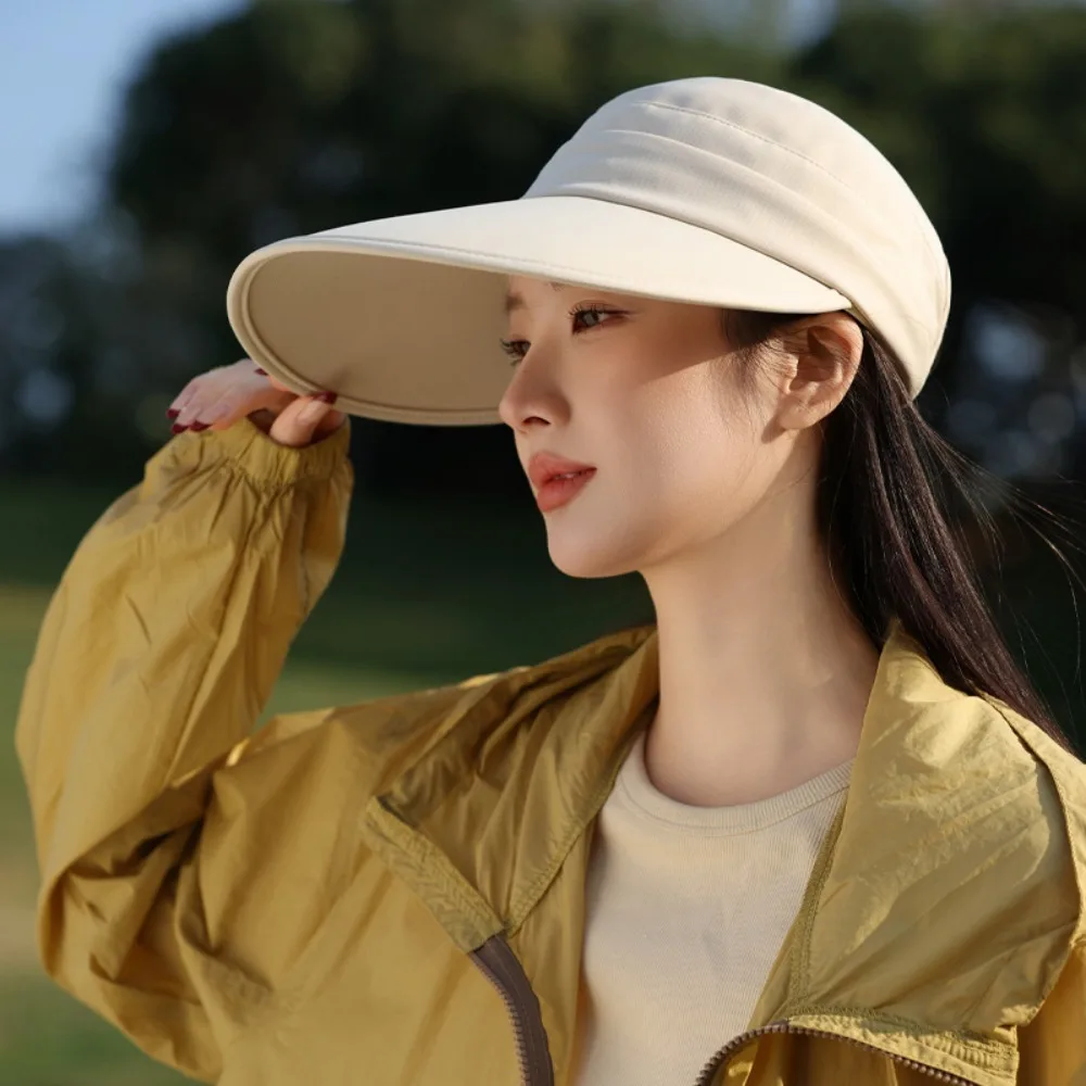 

Elegant Sun Protection Women Sun Hat Horsetail Hole Sports Cover Face Cap Casual Long Brim Sunscreen Baseball Cap Riding