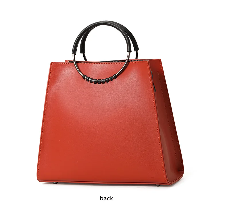 Damen-Handtasche aus Glattleder mit Rundem Ringgriff, Elegante Henkeltasche, Damen-Umhängetasche für Arbeit und Alltag – Detail 14