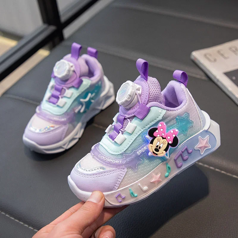 

Disney Mickey Mouse Minnie Spring and Summer New Girls Sneakers Princess Casual Shoes with Lights Kids Running Shoes