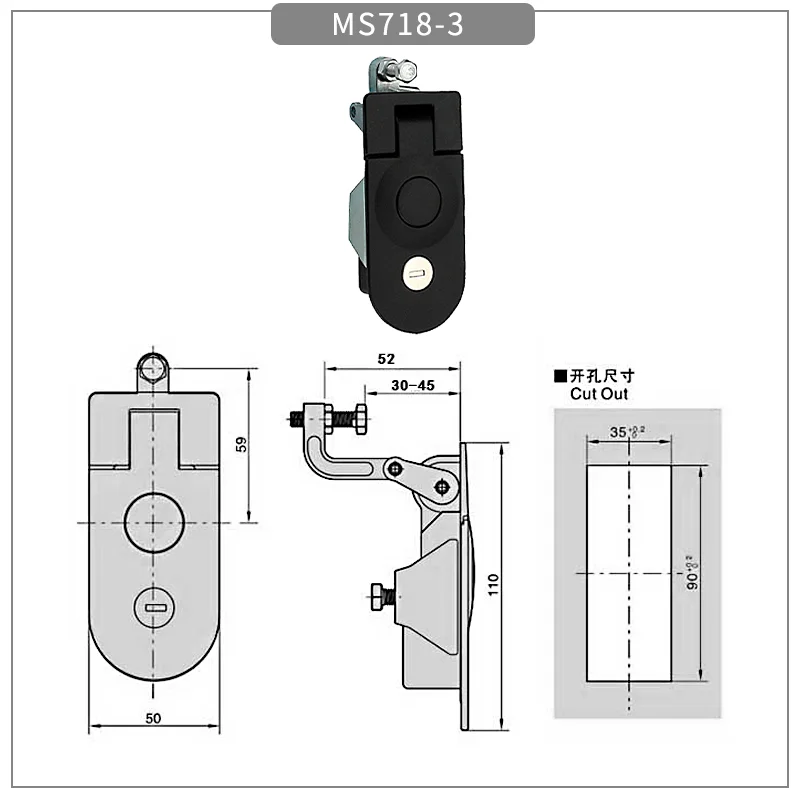 Exposed Waterproof Press Type Mechanical Black Door Lock With Adjustable Flat Lock