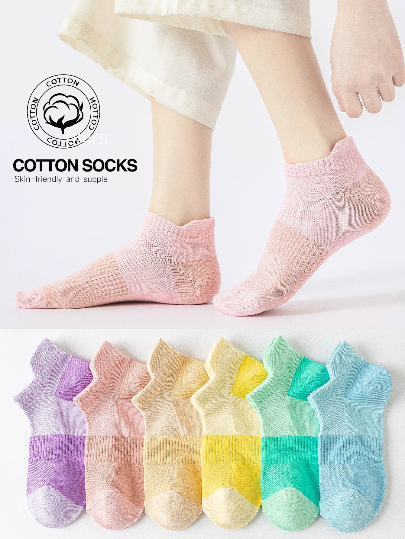 

Ladies Pure Cotton Short Socks Breathable Mesh Sporty Thin Cut Spring Summer No Show Socks Absorb Sweat Comfortable Footwear