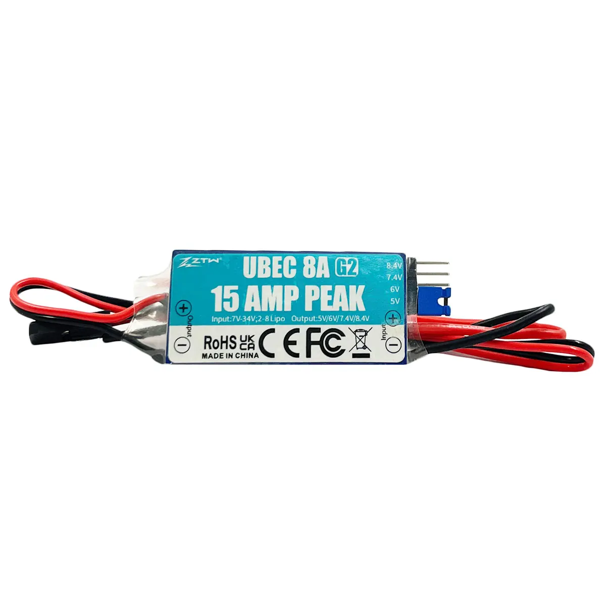 ZTW Upgraded UBEC 8A G2 Peak 15A Adjustable Output Voltage 5V/6V/7.4V/8.4V External BEC For RC Airplane Fixed-wing Model Parts