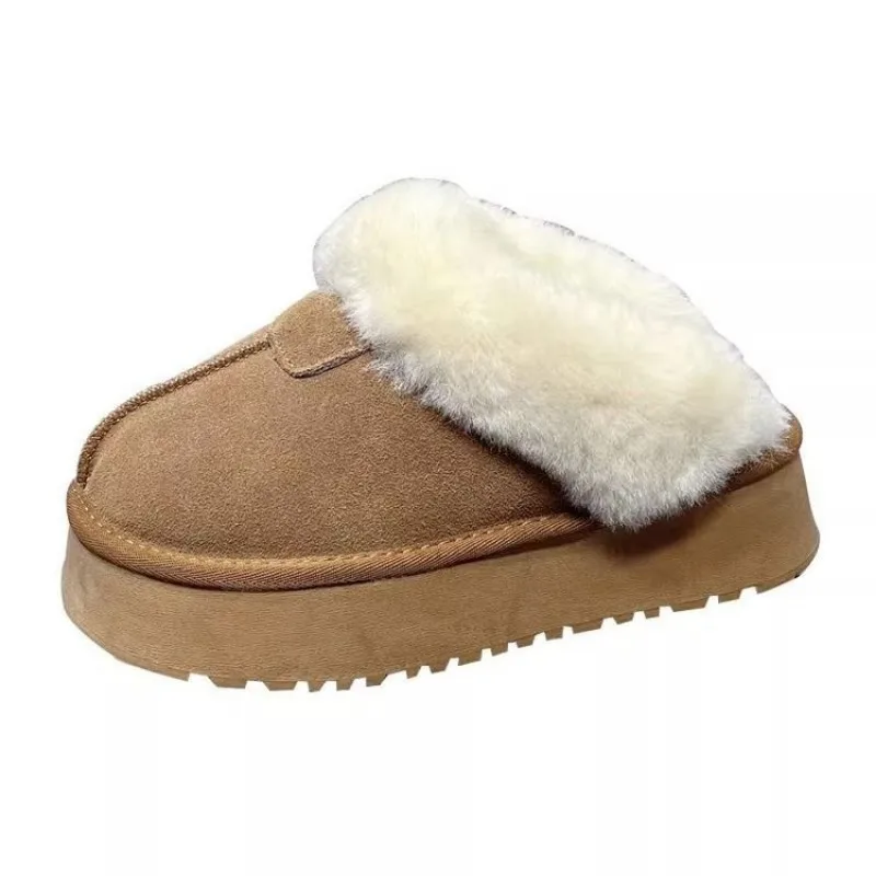 2024 Autumn/winter New Women's Thickened Fleece-lined Snow Boot Slippers Increased Heel High Top Fluffy Drags Rubber Outsole