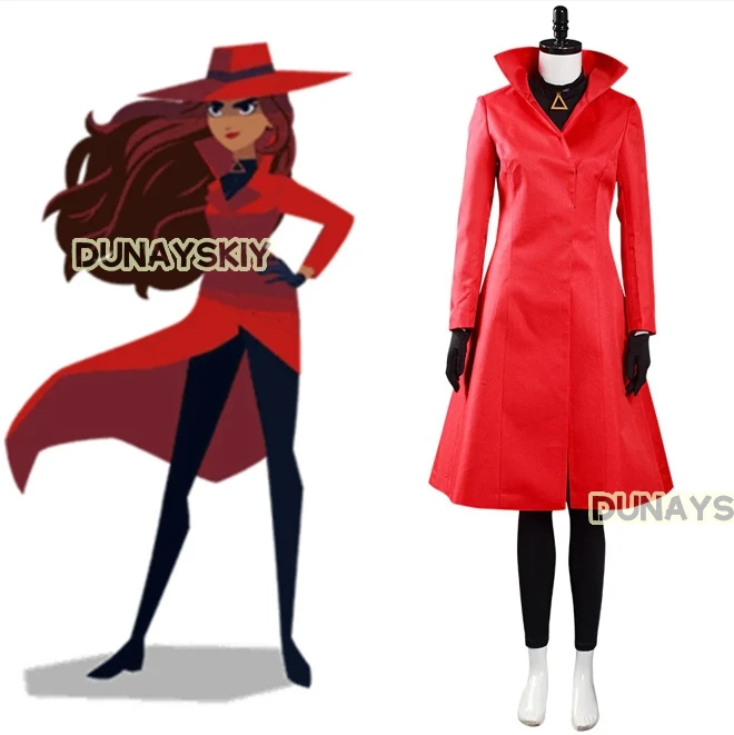 Carmen Isabella Cosplay Sandiego Costume Red Dress with Hat Gloves Halloween Carnival Party Role Play Suit