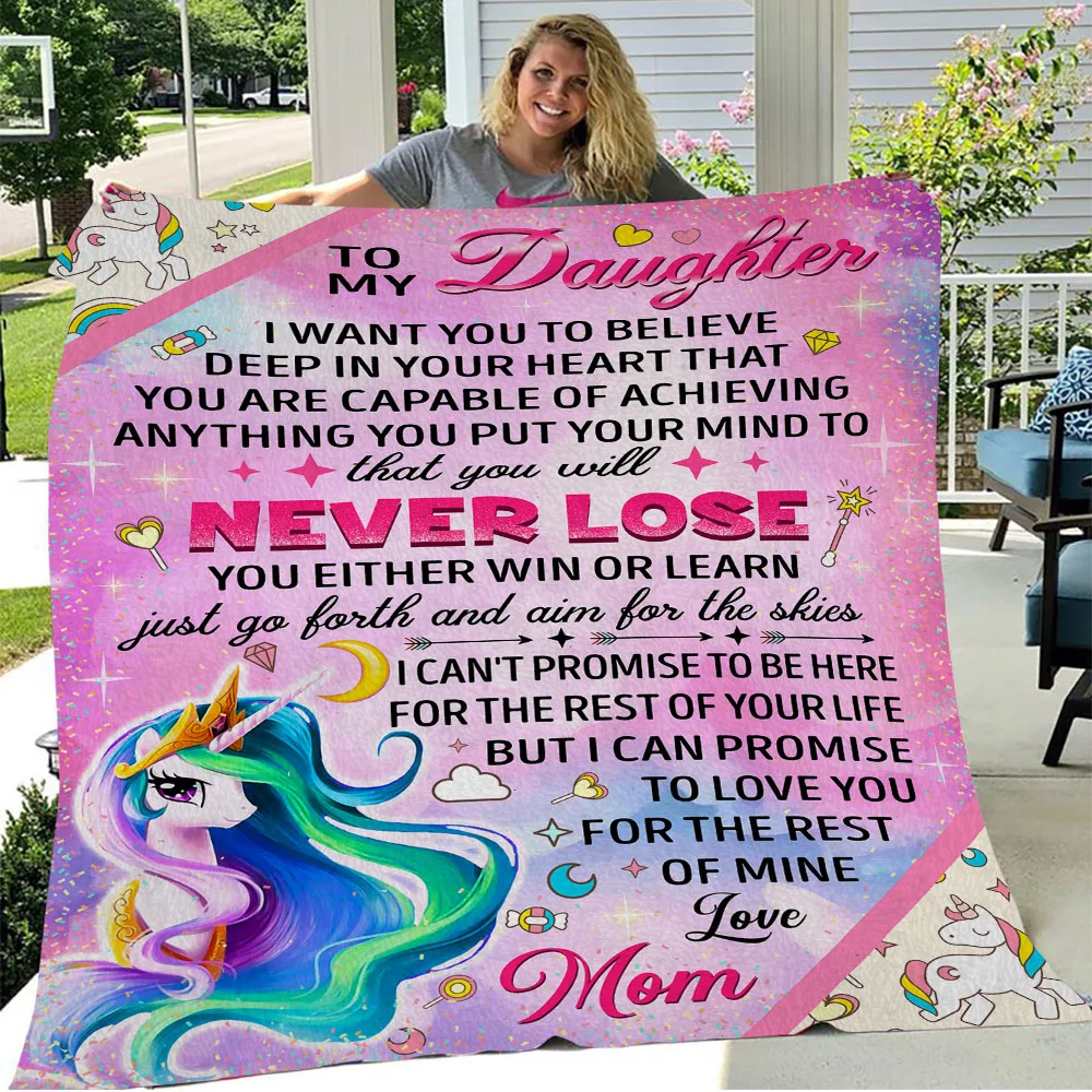 

Mom's Blanket for Daughter Personalized Unicorn Blanket Sofa Wool Best Gift for Daughter Mom's Love for Daughter, Wool Blanket