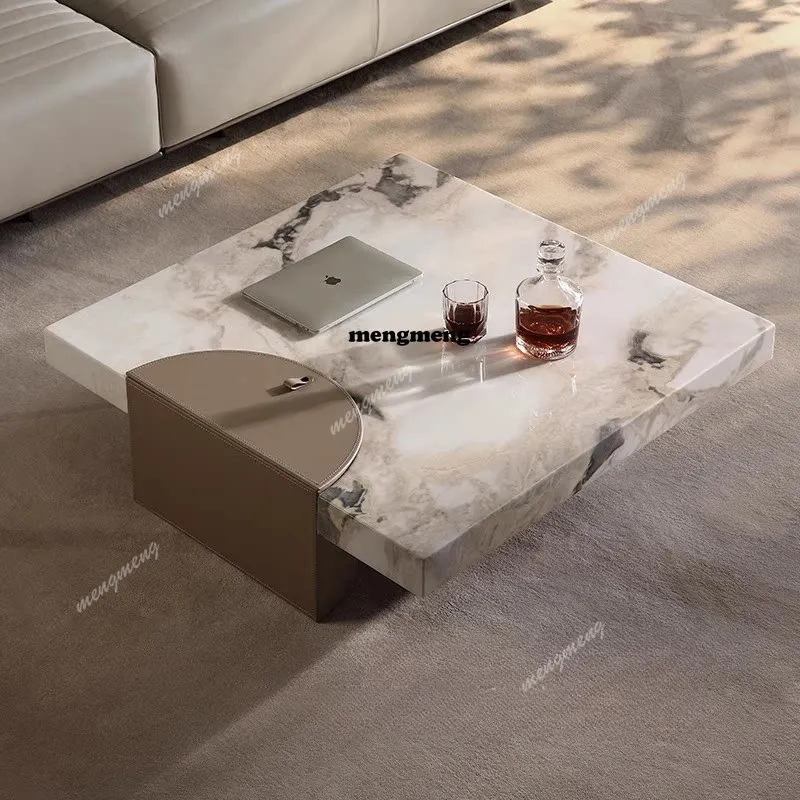 

Simple modern marble coffee table living room small apartment light luxury storage saddle leather square creative tea table home