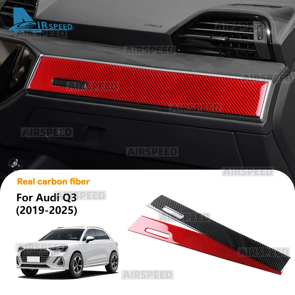 Echte Weiche Carbonfaser-Aufkleber für Audi Q3 F3 2019 2020 2021 2022 2023 2024 2025 LHD RHD Auto Mittelkonsole Beifahrer-Schalter-Verkleidung