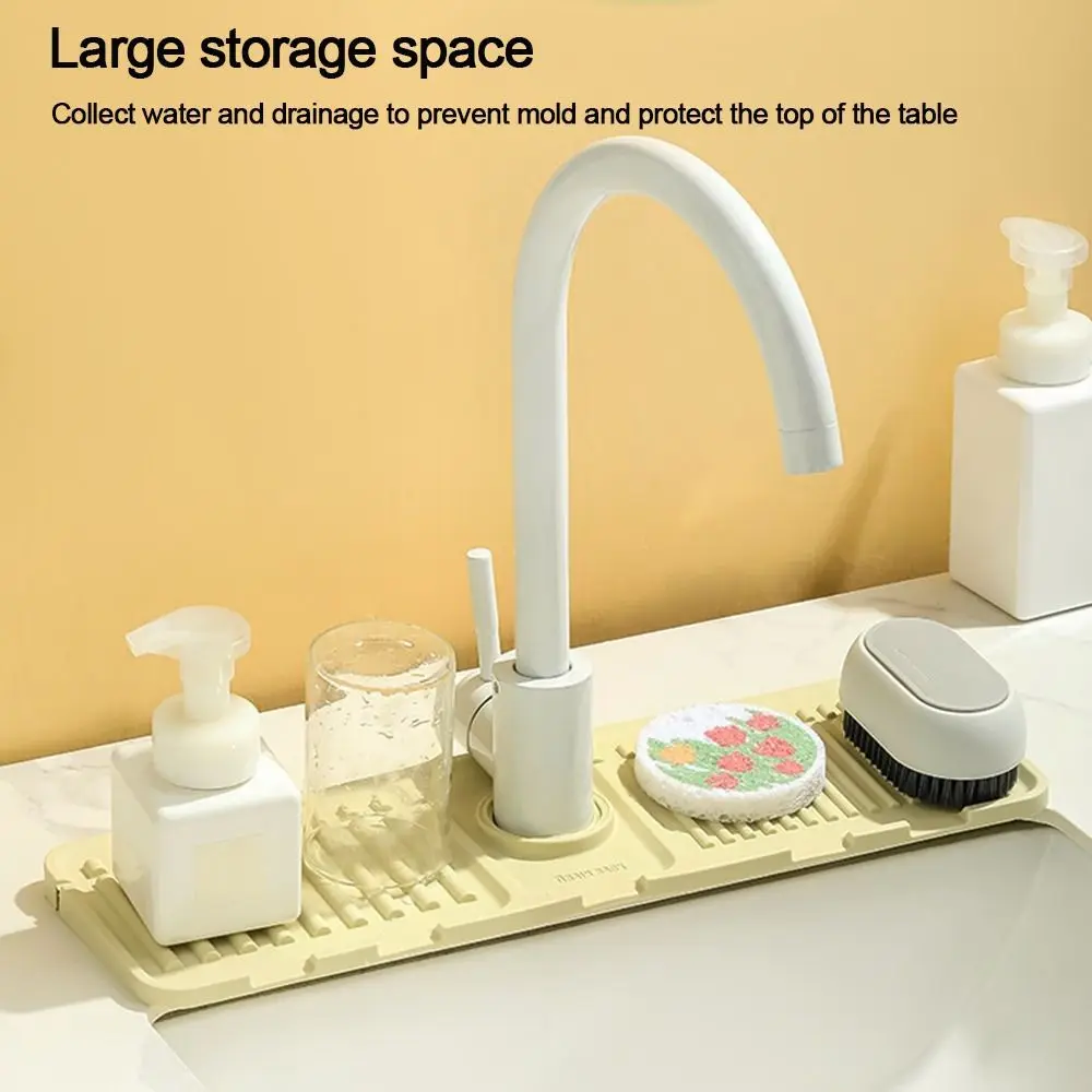 flexible Faucet Mat Soft Silicone Sponge Storage Basket Draining Pad Countertop Protector Splash Proof Water Catcher