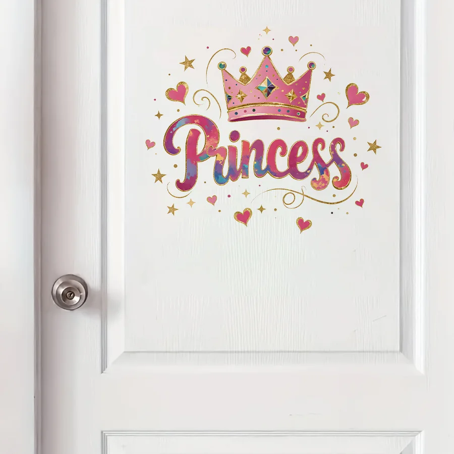 Waterproof Gold Foil Princess Crown Self Adhesive Wall Sticker Home Bedroom Door Decor Easy Paste Removable Decal