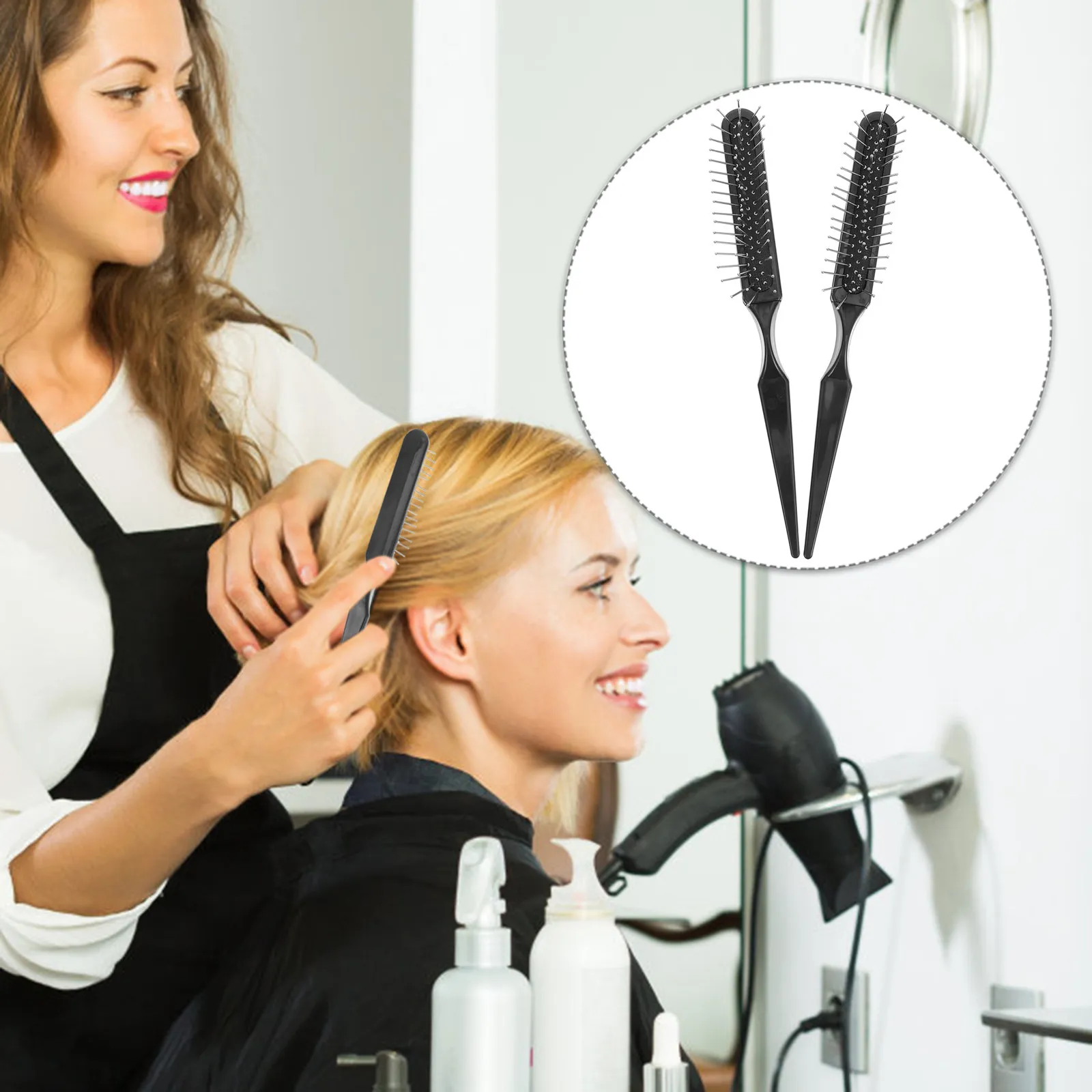 

2Pcs Wire Bristle Hair Comb Scalp Massage Brush Rat Tail Pick Hair Styling Coloring Sectioning Teasing Backcombing Detangling
