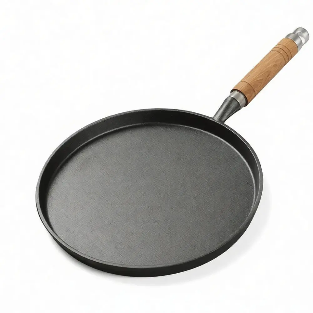 Cast Iron Frying Pan Flat Skillet No Coating Nonstick Cooking Griddle For Pancake Omelet Pizza Gas Induction Cooktop