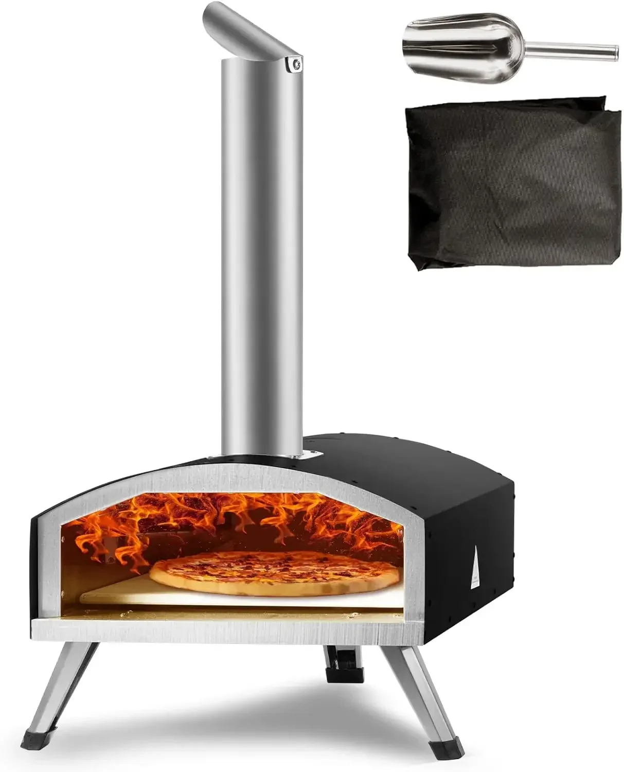 Outdoor Oven 12-inch Pellet and Charcoal Fired Maker, Portable Outside Stainless Steel Grill with Pizza Stone, Waterproof Cover