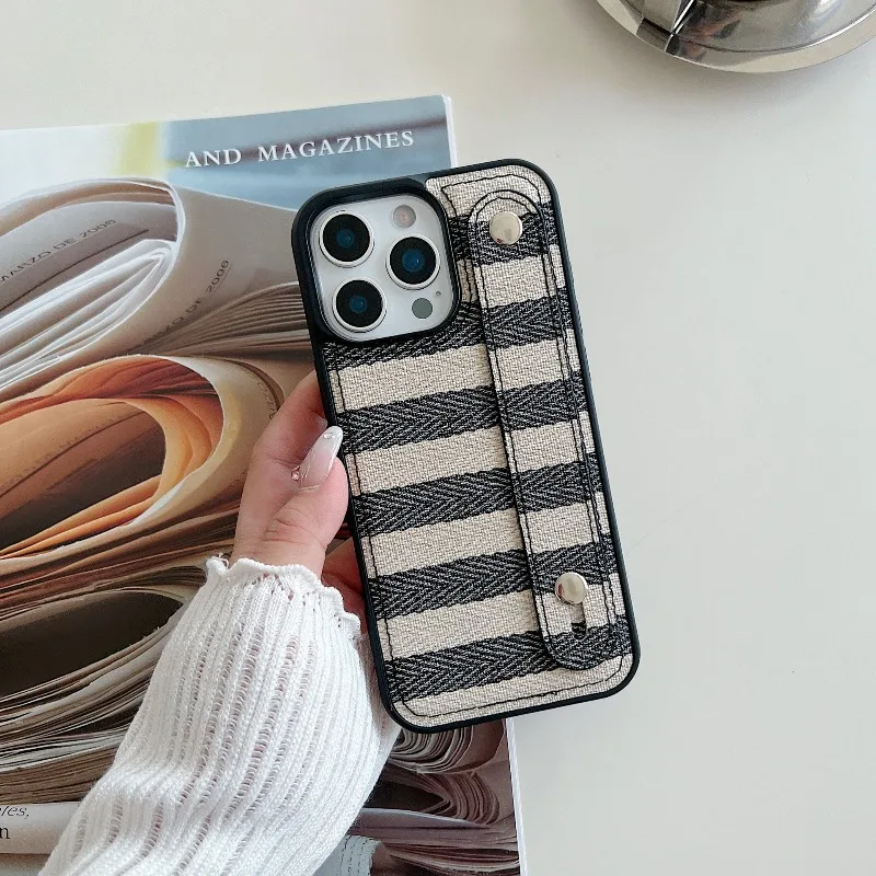 

New Striped Design Suitable for iPhone 16Promax Phone Case 15plus Wrist Strap 14pro All Inclusive 13 Anti Fall Protection Cover