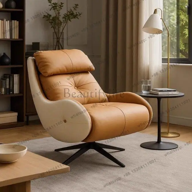Napa leather swivel chair living room single sofa leisure balcony revolving recliner