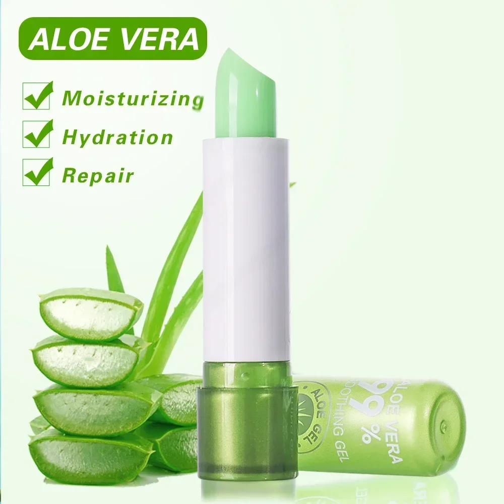 1pcs กันน้ําเปลี่ยนสีลิปสติก Long Lasting ไม่ง่ายที่จะจางหาย Aloe Vera ลิปสติก Moisturizing สี Nourishing Lip Balm