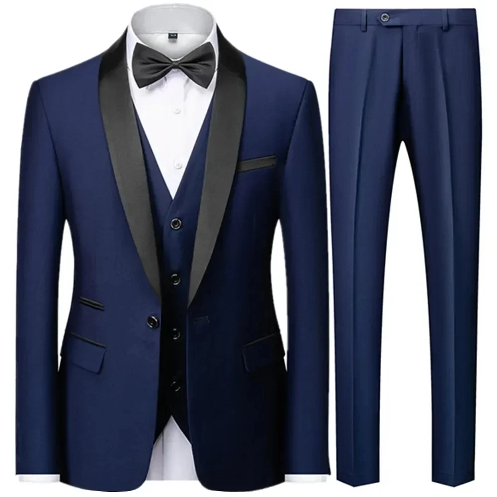 Trajes de cuello de bloque de Color para hombre, chaqueta y pantalones, chaleco informal de negocios para boda, blazer, chaleco, pantalones, T333, 3 piezas