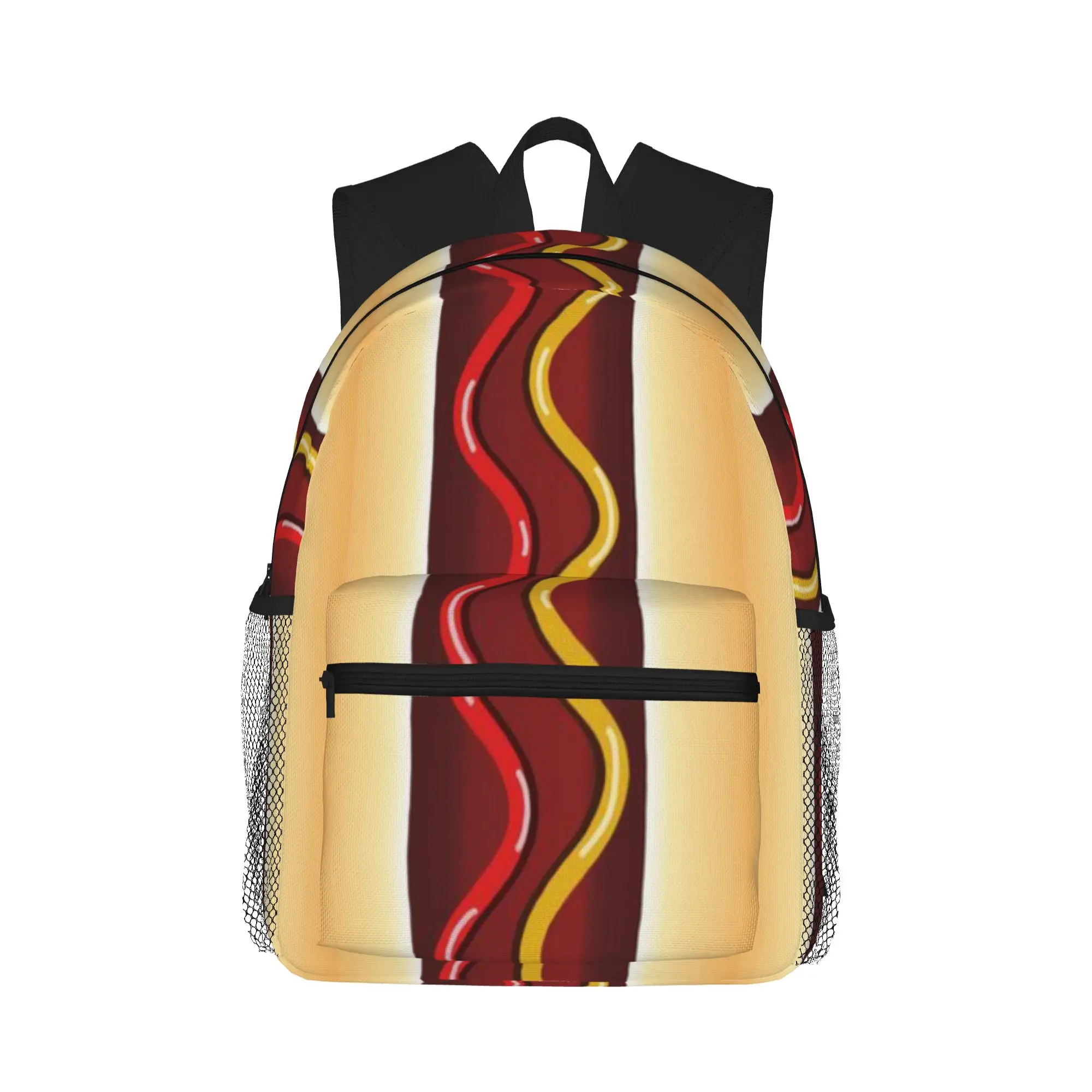 Mochila Casual con Diseño de Hot Dog, Salchicha en Pan con Mostaza y Ketchup, para Estudiantes y Adultos, Mochila de Viaje
