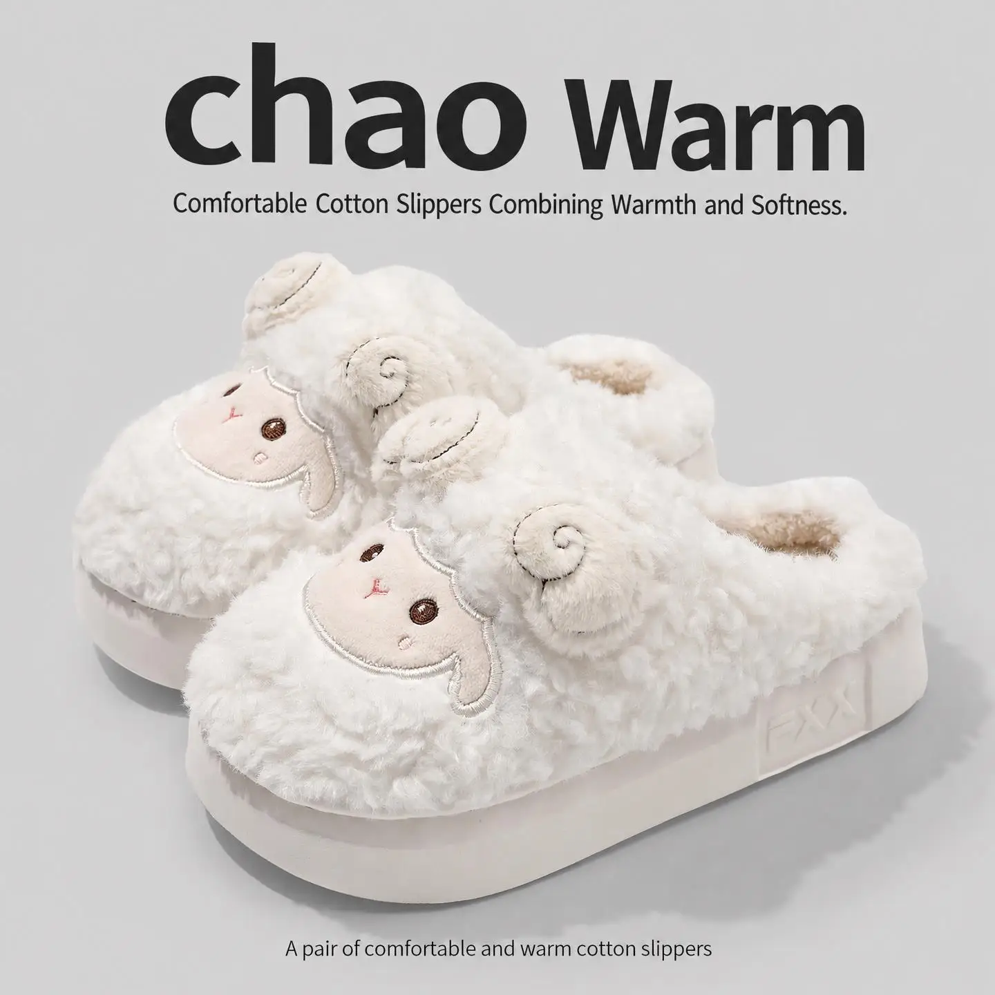 Niedliche Schaf-Hausschuhe für Damen und Herren, Winter-Warm-Pantoffeln mit dicker Plattformsohle, rutschfest, weich, gemütlich, aus Plüsch-Fleece, für drinnen, Baumwoll-Mules.