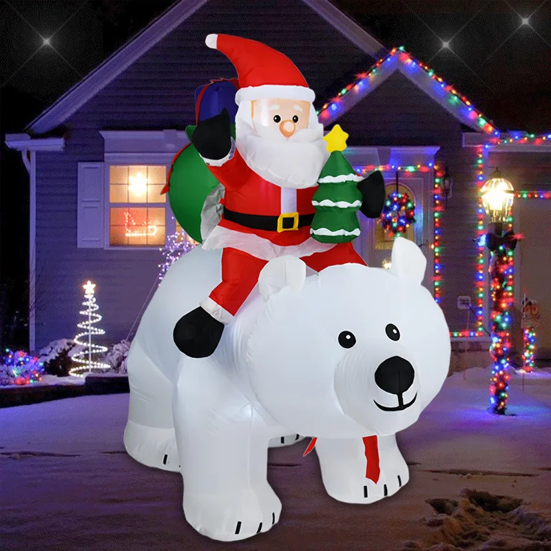 Christmas Inflatable Santa Claus Riding A Polar Bear LED Light Inflatable Model Courtyard Christmas Tree Gift Decoration