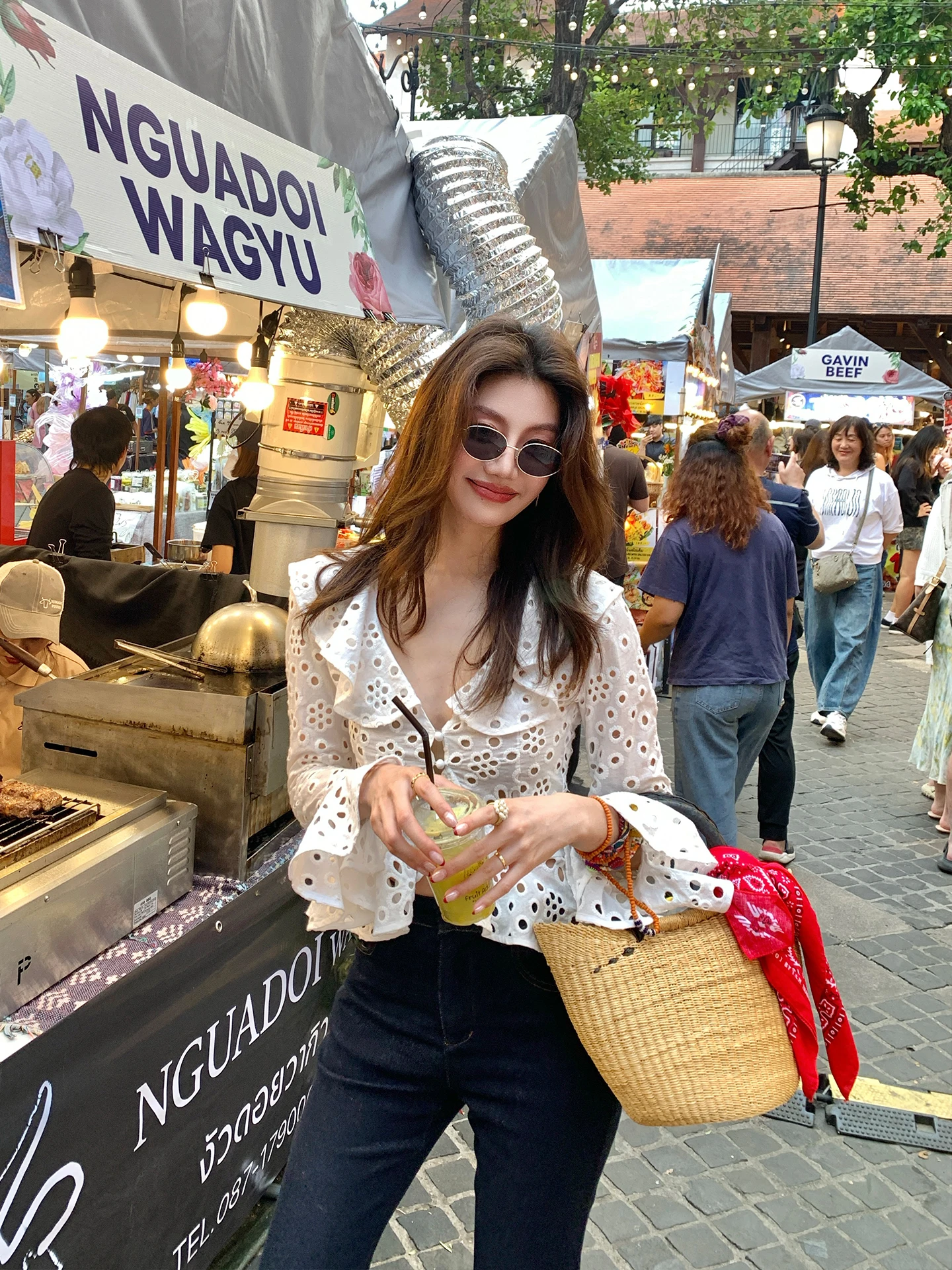 

Dragon Xier Vintage Hollow out Pure Cotton Flared Sve irt Women's ort Design Sense Top K88 Spring 2026 Daily Wear