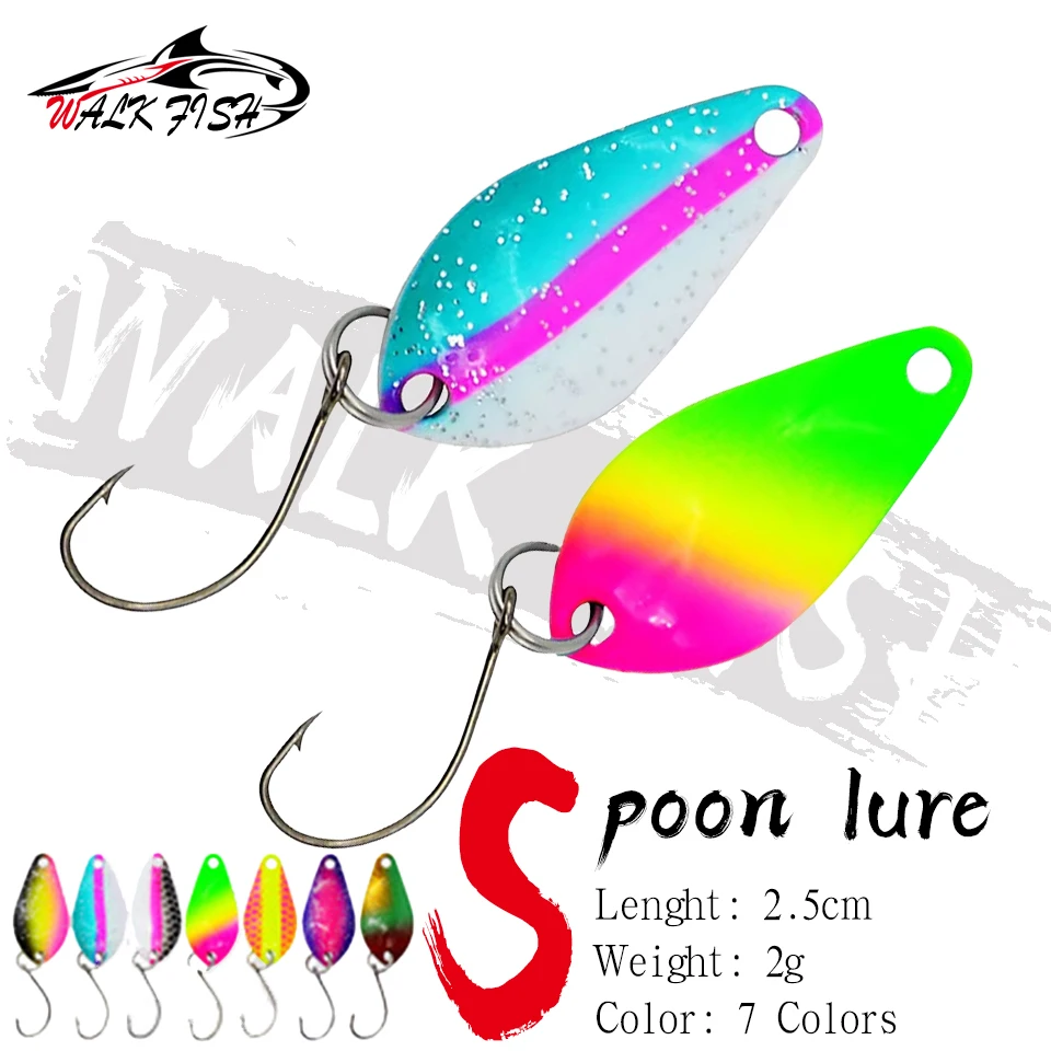 WALK FISH 1 Stück Löffelköder 2 g 25 mm Metall-Angelköder, bunte Pailletten, Einzelhaken, gefälschter Köder, weiß gestreift, Forelle, Pferdemund, Meer