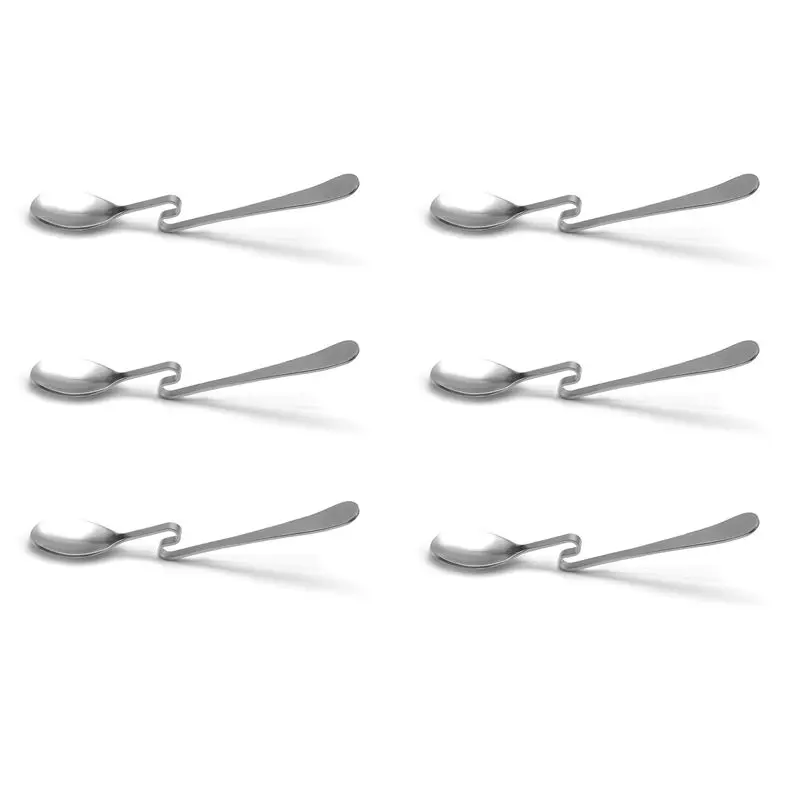 

ABLG 6X Cute Curved Spoon Teaspoon Unique Condiment Drink Hanging Tea Coffee Dessert Stainless Steel Drink Tableware