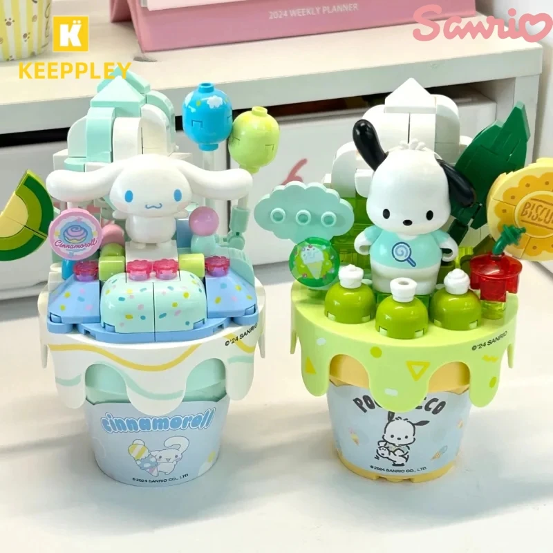 Keeppley Sanrio Building Blocks Hello Kitty Kuromi Ice Cream Cone Splicing Model Pochacco Cinnamoroll Toy Jewelry Gifts