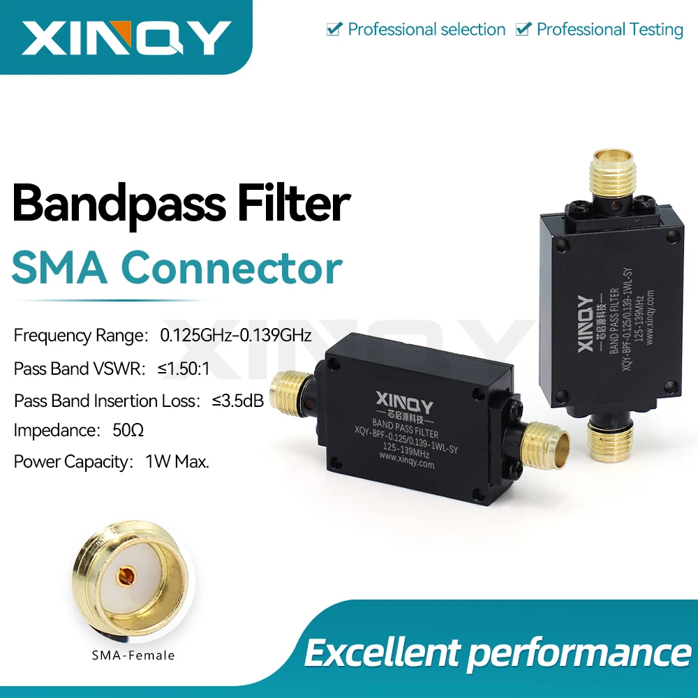 Xinqy Sma Female Bandpass Filter 125-139Mhz Low Frequency Bpf Bandpass Filter Radar System Satellite Communication