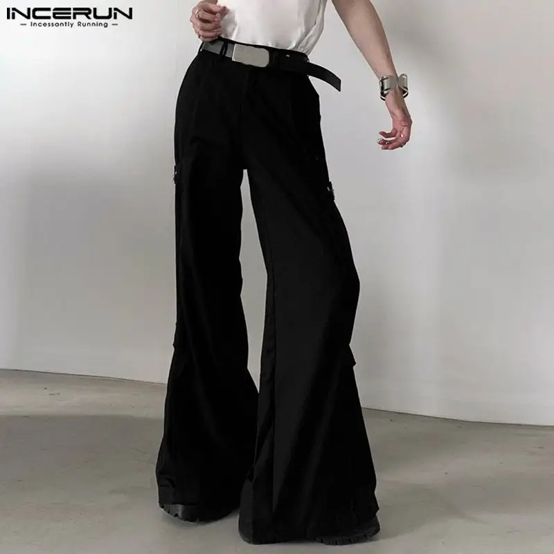 INCERUN 2024 Korean Style Trousers Fashion Men\'s Deconstruction Design Solid Long Pant Streetwear Loose Wide Leg Pantalons S-5XL