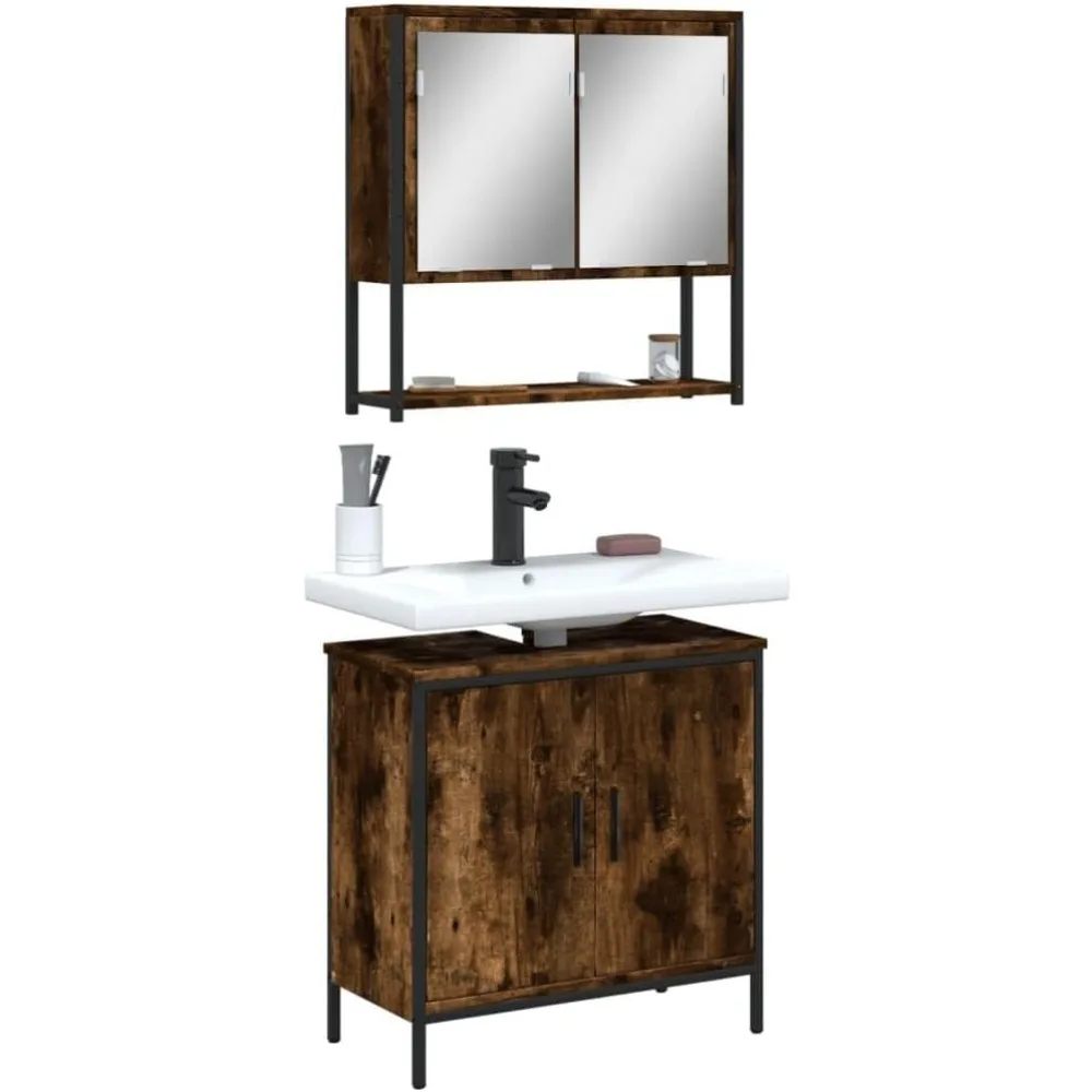 Badezimmermöbel-Set 2-tlg. Geräucherte Eiche