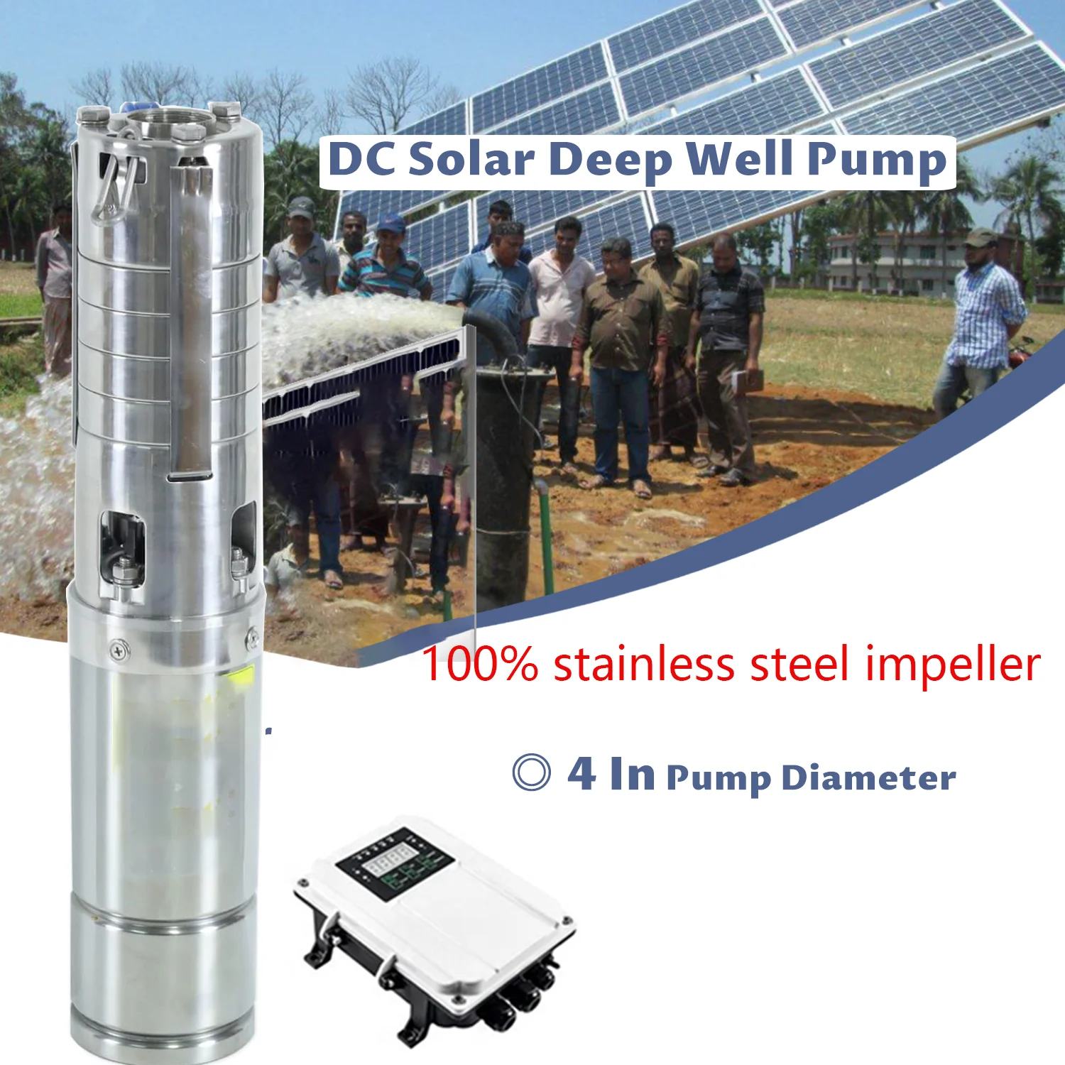 DC48V 600W Solar Deep Well Pump with MPPT Controller 100% Stainless Steel Impeller Solar PV Submersible Pump 4