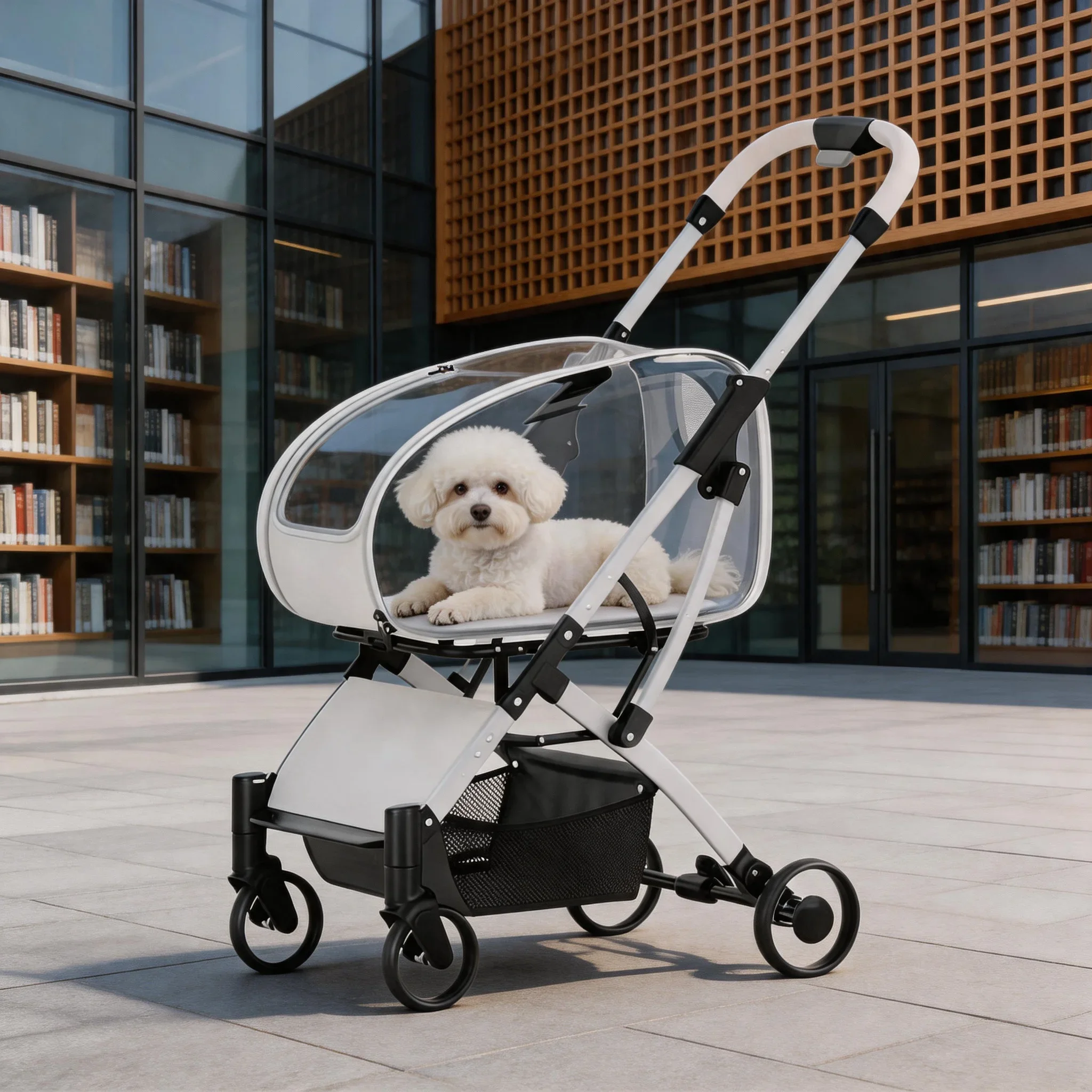 aClear View Foldable Portable Pet Stroller Button Closure Breathable Lightweight Travel Cart Transparent Window For Cats Dogs