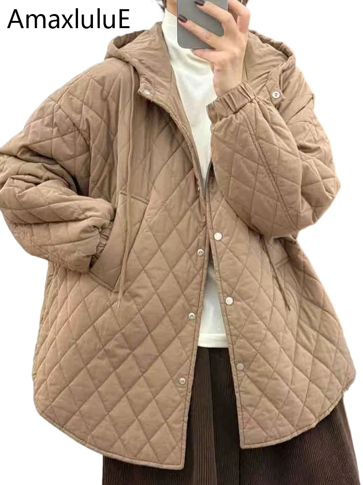 

Amax LuluE 2025 корейские зимние парки женские модные свободные теплые стеганые куртки женские повседневные классические винтажные однотонные утепленные пальто