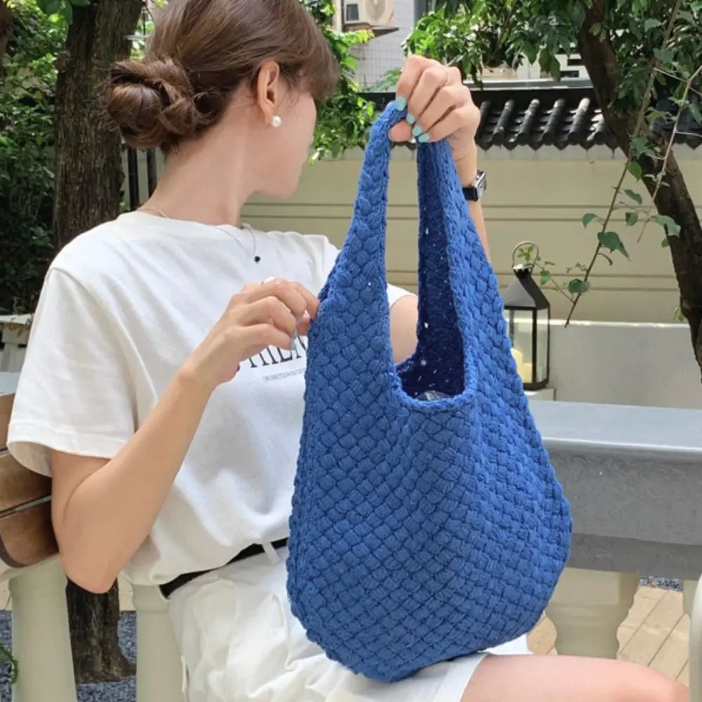 

Sweet Summer Cotten Crochet Shoulder Bag Large Capacity Simple Beach Handbag Fashion Handbag Hollow Out Weave Bag Summer