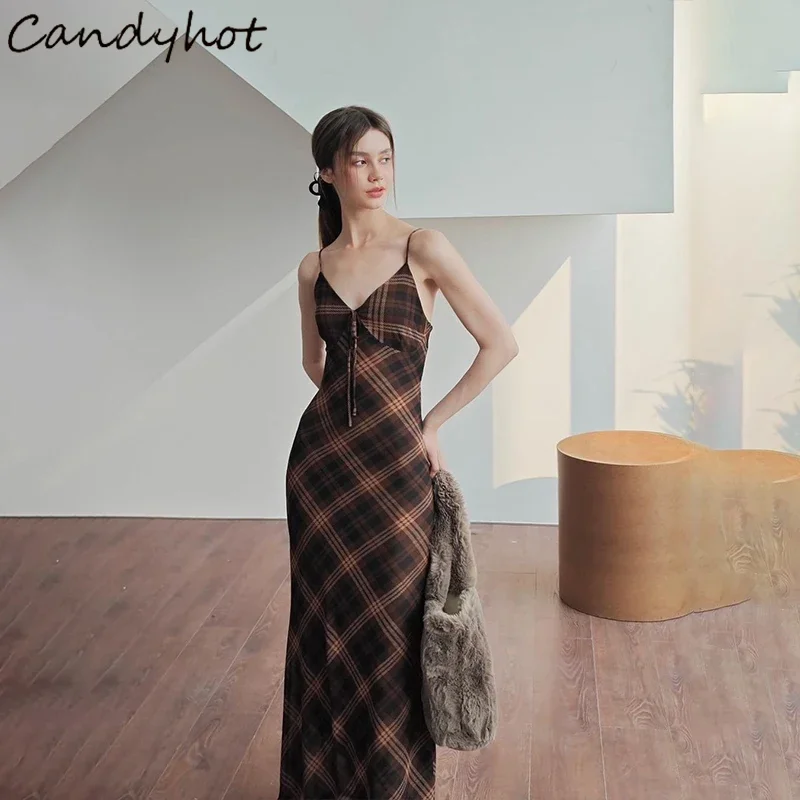 

Candyhot Elegant Retro Casual Maxi Dresses Summer Stripe Bow Halter Dress Straight Slender Dress High Street Party Women's Wear