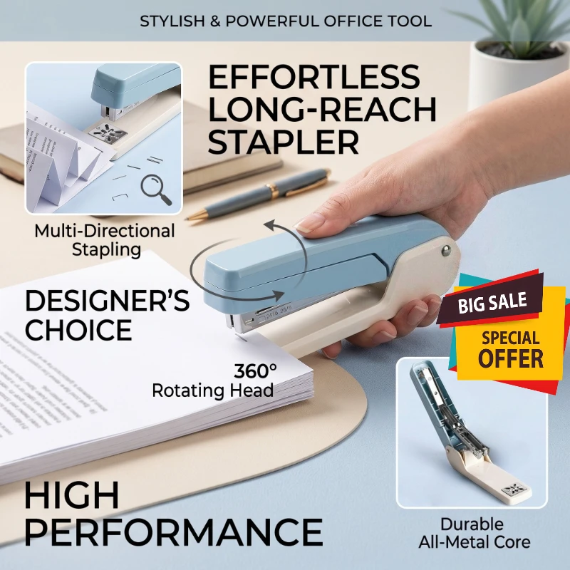 Large 360 Rotatable Stapler Strong Cutch 12 Staples Staple Remover for Home Office Student