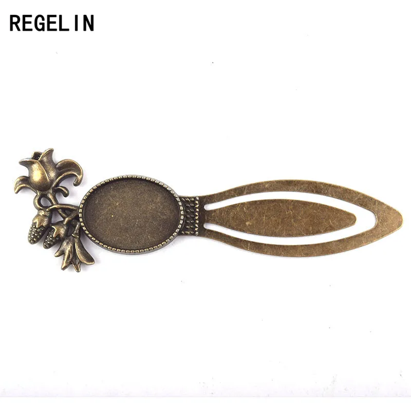 

REGELIN Vintage Bronze Rose Flower Bookmark Settings Cabochon Base Oval Cameo Bezel 18x25mm Jewelry Making DIY Material Findings