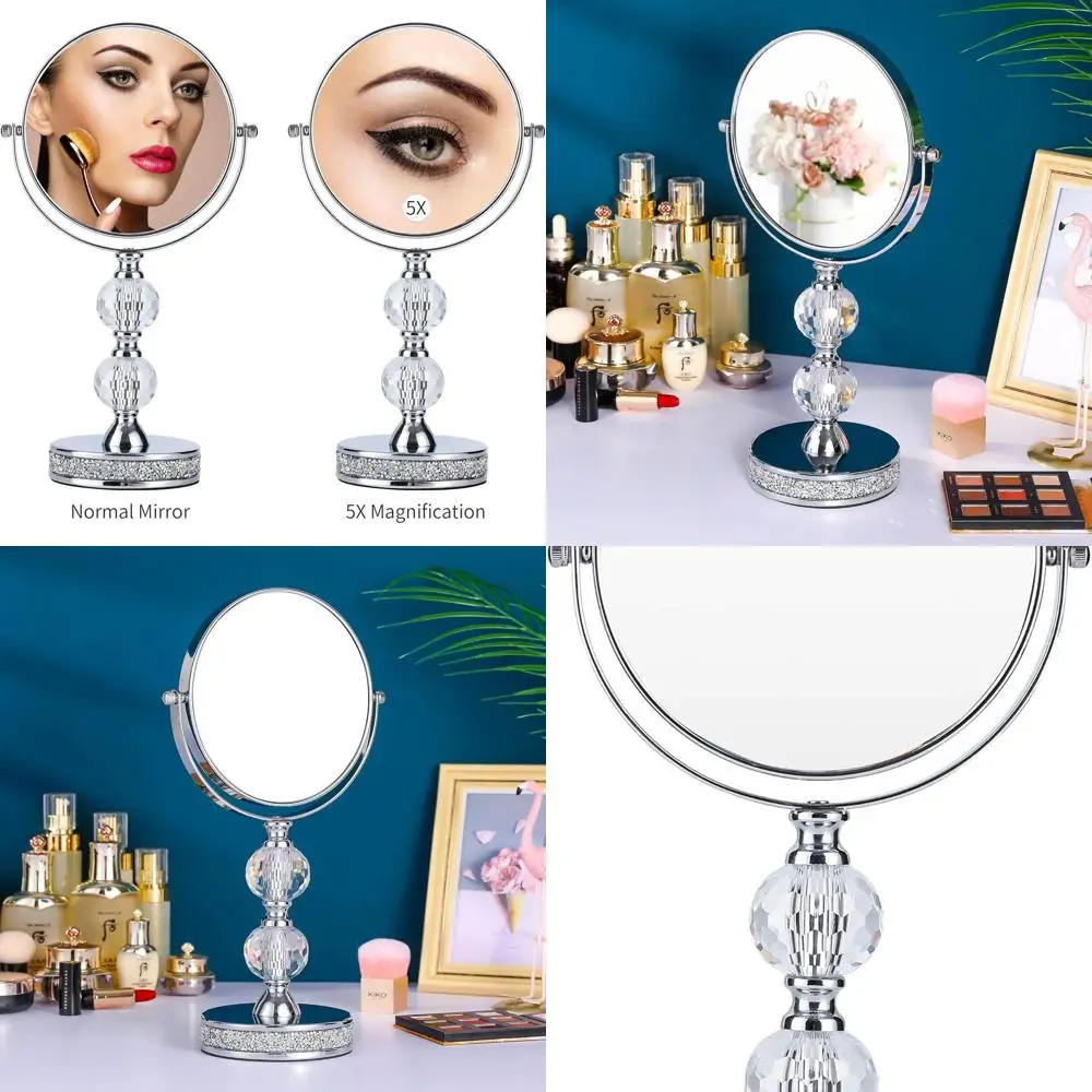 Specchio cosmetico girevole bifacciale con ingrandimento 1X/5X, regolabile