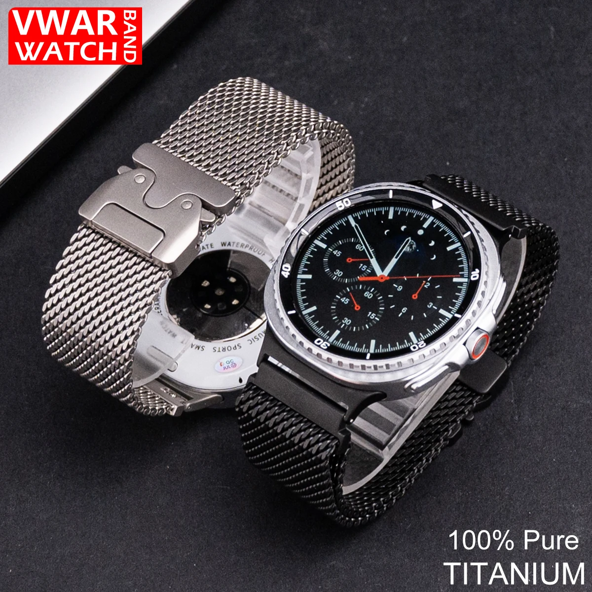 100% pure Titanium Milanese Loop Band for Samsung Galaxy Watch 9/8 Classic Ultra2 2025 47mm Men Strap Secure Parachute Buckle