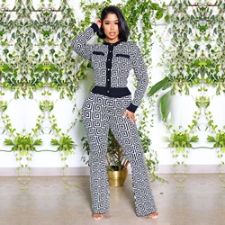 Autumn and winter cardigan suit wish fashion back pattern micro bell trousers two-piece female suit