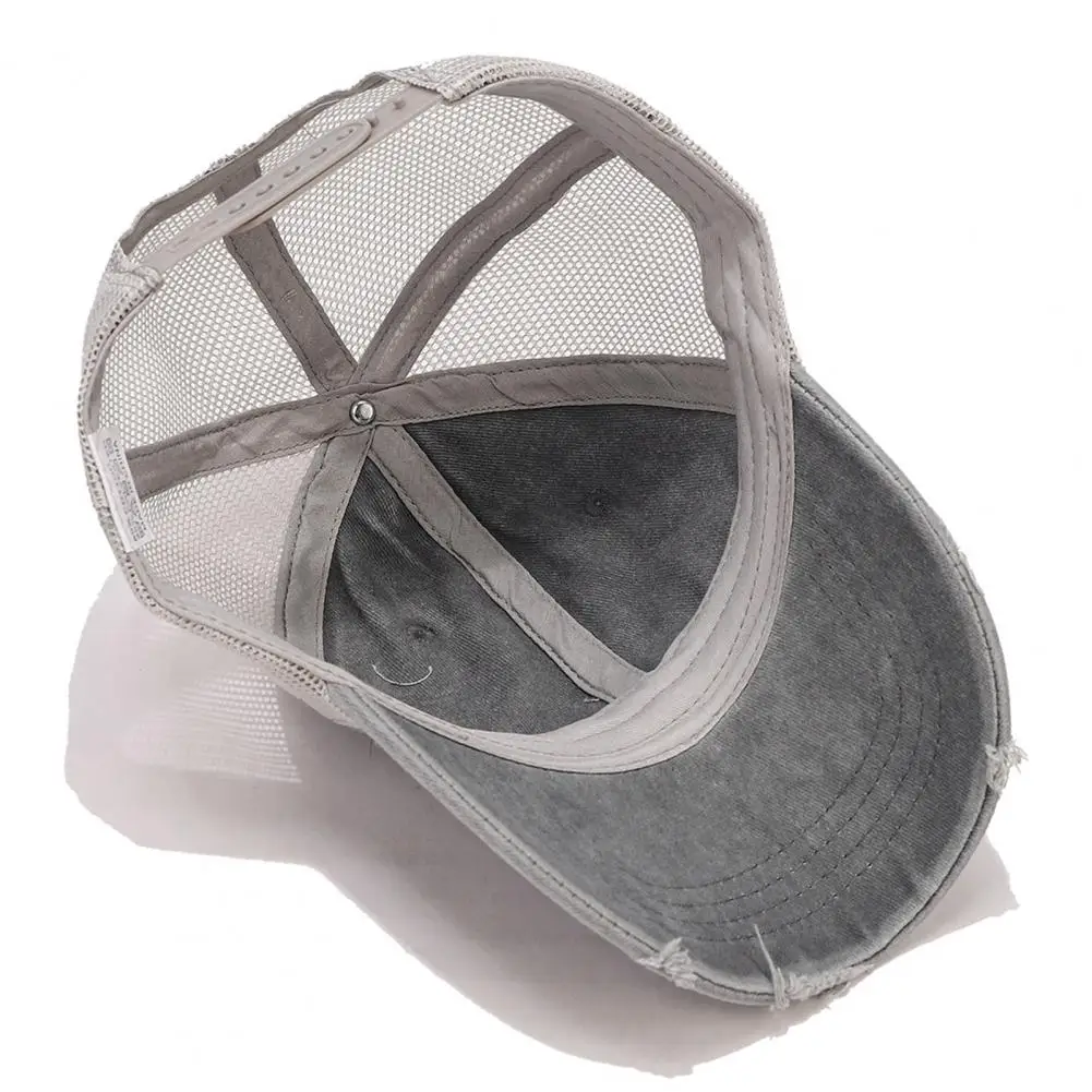 Washed Cotton Baseball Cap Breathable Mesh Splicing Distressed Style Sun Hat UV Protection for Outdoor Sports Beach Travel