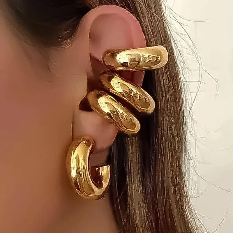 Hyperbole-pendientes grandes y gruesos sin perforación para mujer, aretes circulares CCB chapados en oro, joyería con Clip para oreja ligera y redonda gruesa