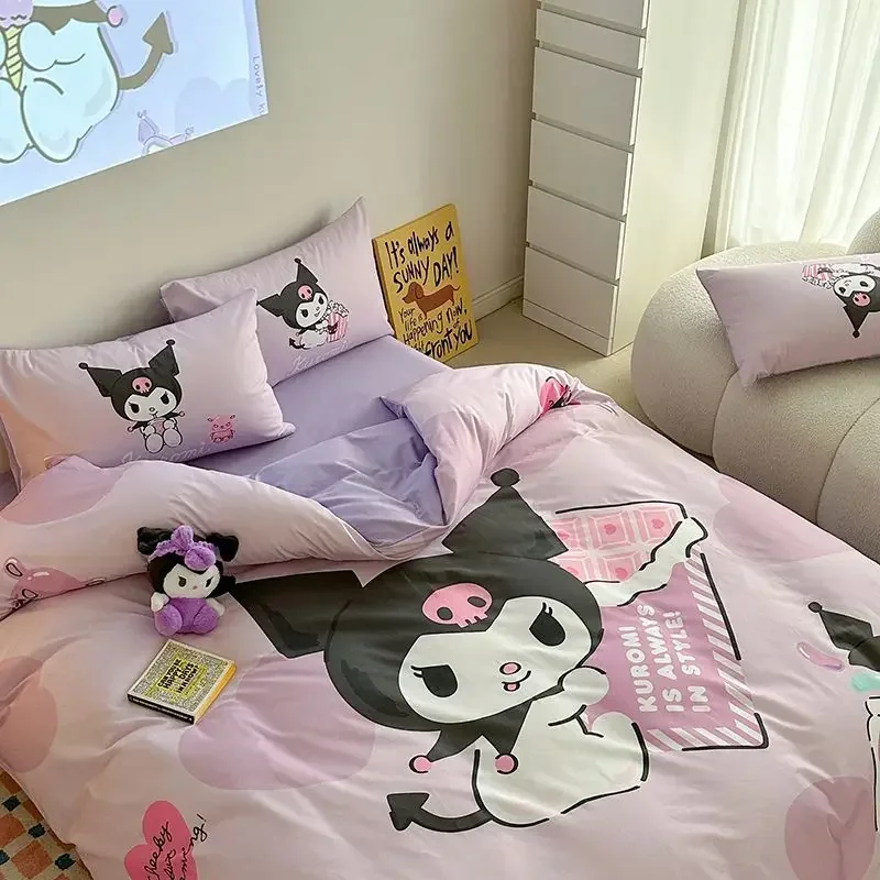 Sanrio Hello kitty My melody Kuromi Pochacco Mickey Minnie cute creative cartoon printed cotton bed sheet quilt set four pieces